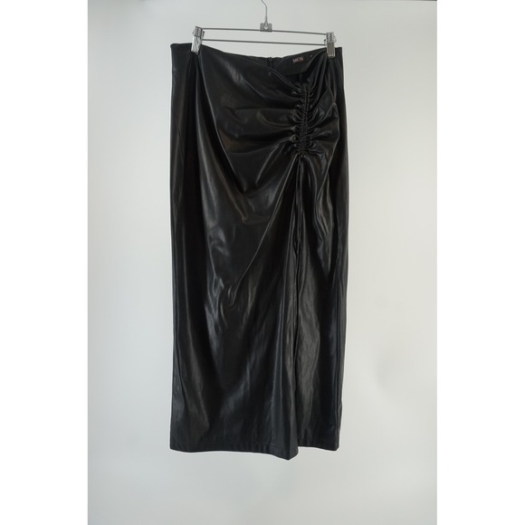 Micas Dresses & Skirts - MICAS Faux Leather‎ Ruched Side Slit Midi Skirt date Night Chic Black L